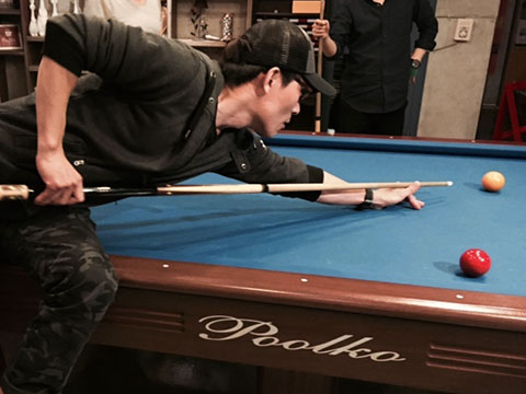 the J staff playing pool at the 2015 Gapyung workshop