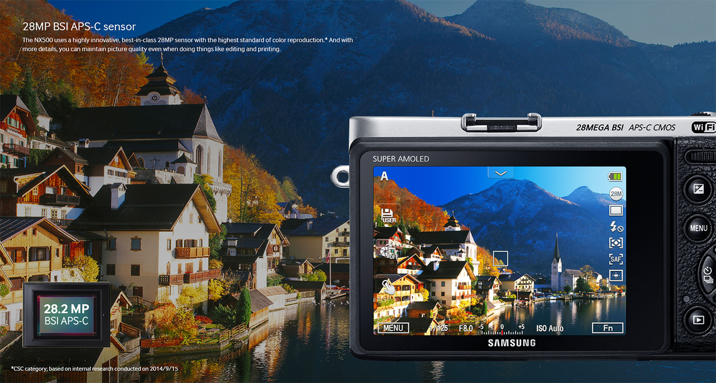 Web design introducing the 28.2MP sensor of Samsung NX500