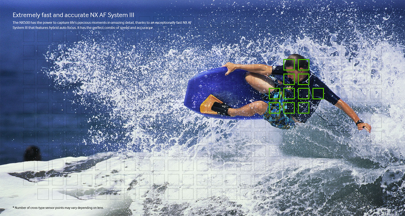 Web design illustrating the speed and accuracy of Samsung NX500's NX AF System III
